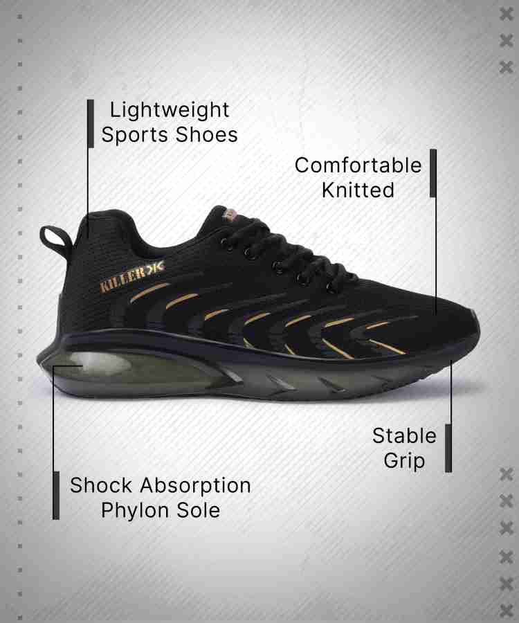 KILLER Berlin Phylon Black Gold Running Shoes For Men - Buy