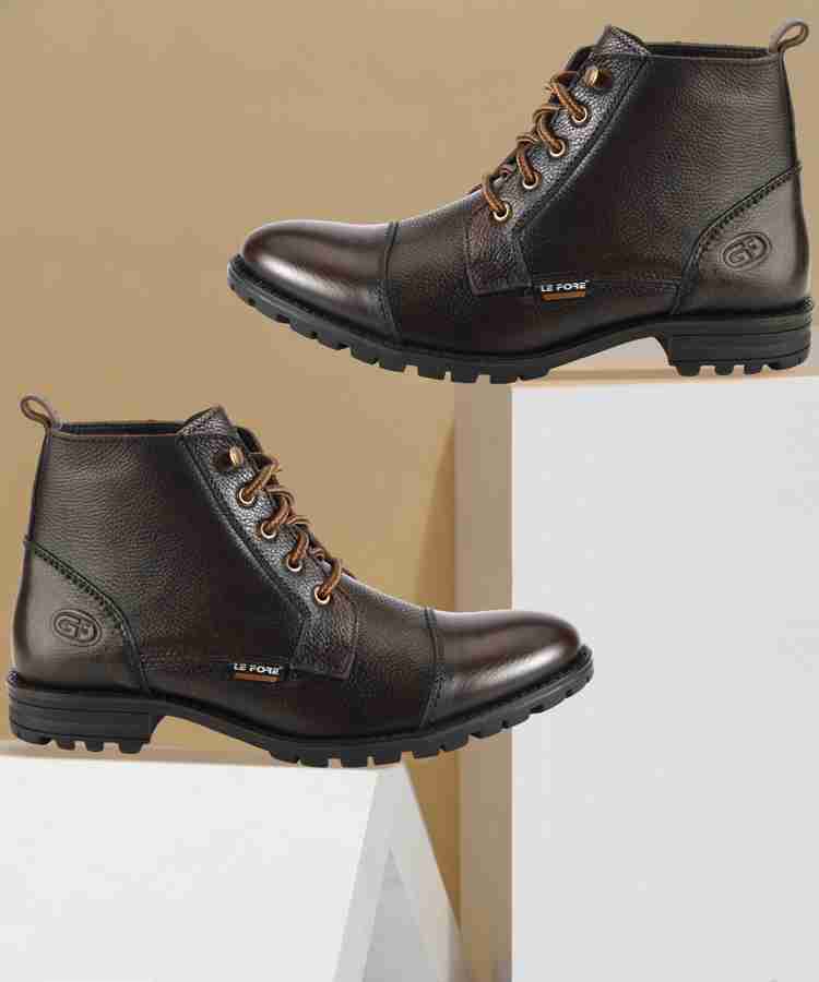 LEFORE 100 Genuine Leather Shoes Boots For Men