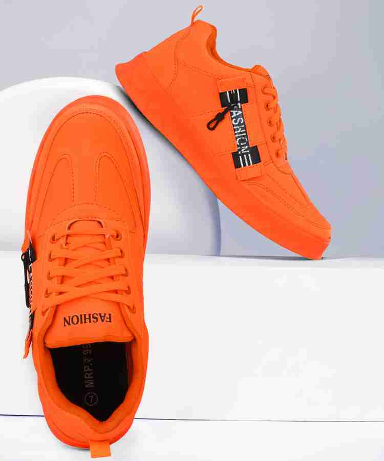 CARRITO Mens Boys Perfect Stylish Light Weight Outdoor Trendy Fashionable and Comfortable Orange Running Shoes with Attractive Party wear Design and Casual Lace Up look Walking Shoes For Men High Tops...
