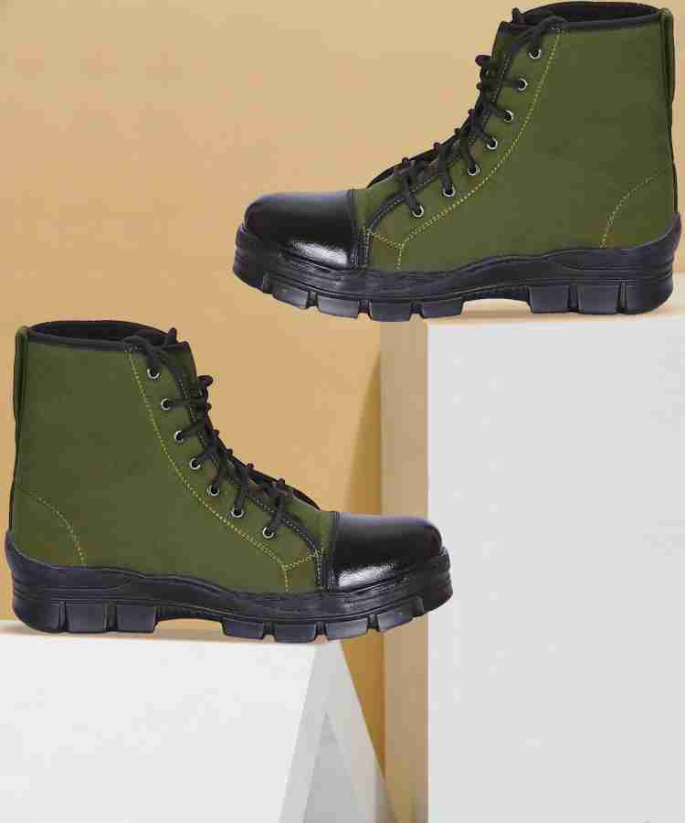 Olive green store combat boots