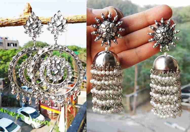 Silver party wear earrings top
