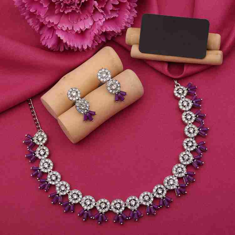 Vedda Brass Gold plated Silver White Purple Jewellery Set Price in India Buy Vedda Brass Gold plated Silver White Purple Jewellery Set Online at Best Prices in India Flipkart