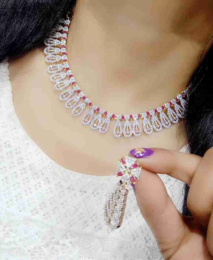 American diamond top necklace set flipkart