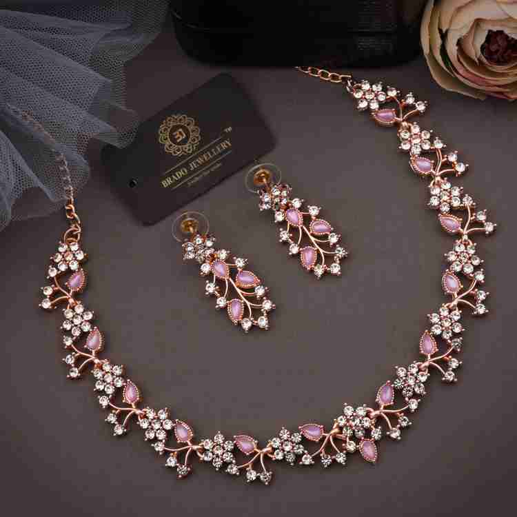 brado jewellery Brass Gold plated Rose Gold White Pink Jewellery Set Price in India Buy brado jewellery Brass Gold plated Rose Gold White Pink Jewellery Set Online at Best Prices in India