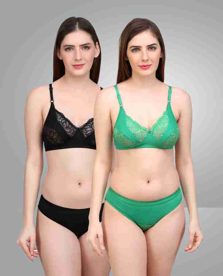 Buy Stylish Black Solid Bra Panty Set For Women Online In India At