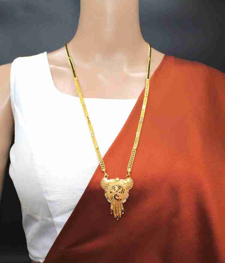 Gold long black beads chain hot sale