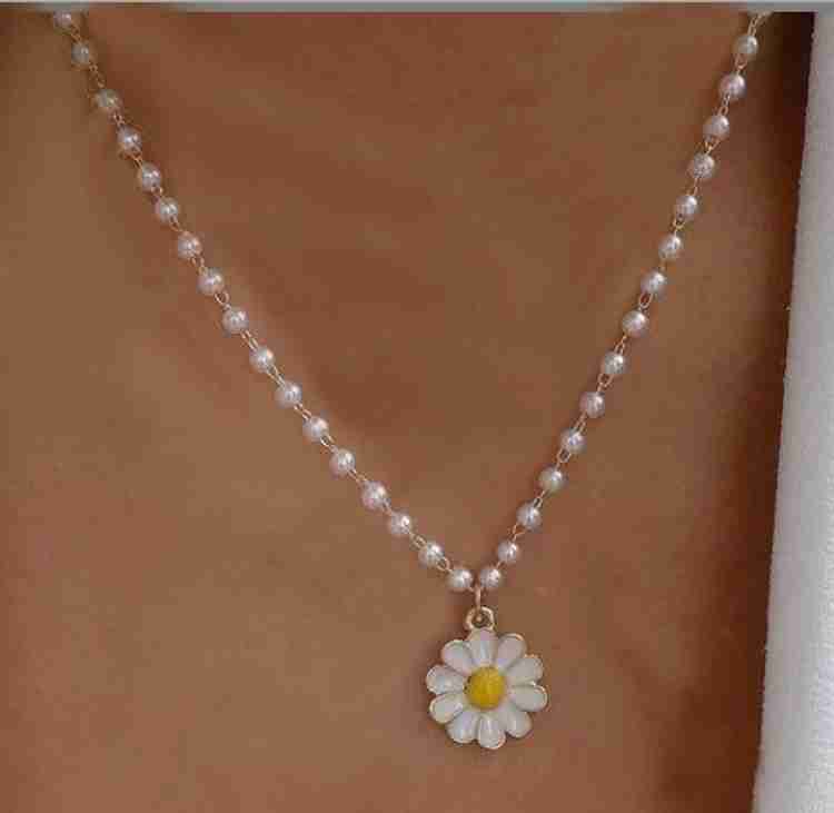 Arzonai White Pearl Flower necklace for Women and Girls Metal Chain Price in India Buy Arzonai White Pearl Flower necklace for Women and Girls Metal Chain Online at Best Prices in
