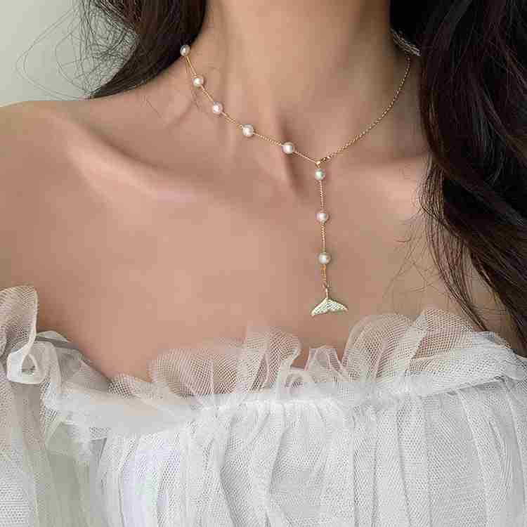 ARZONAI Mermaid tail collarbone necklace light luxury pearl