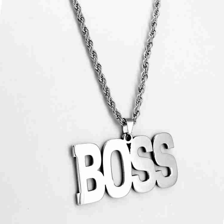 Stylish Colony BOSS Name Silver Big Pendant With Big Chain For Men
