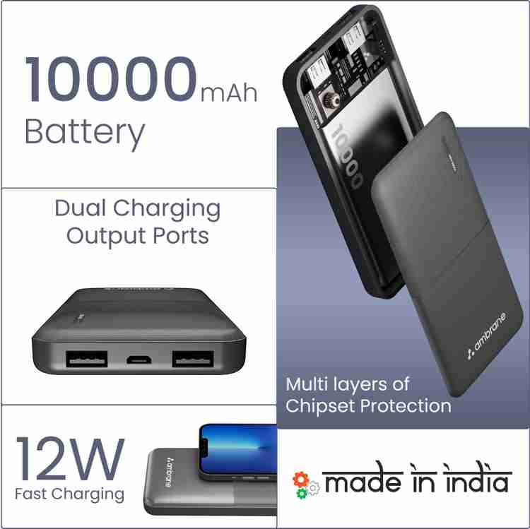 Ambrane 10000 mAh 12 W Compact Pocket Size Power Bank Price in