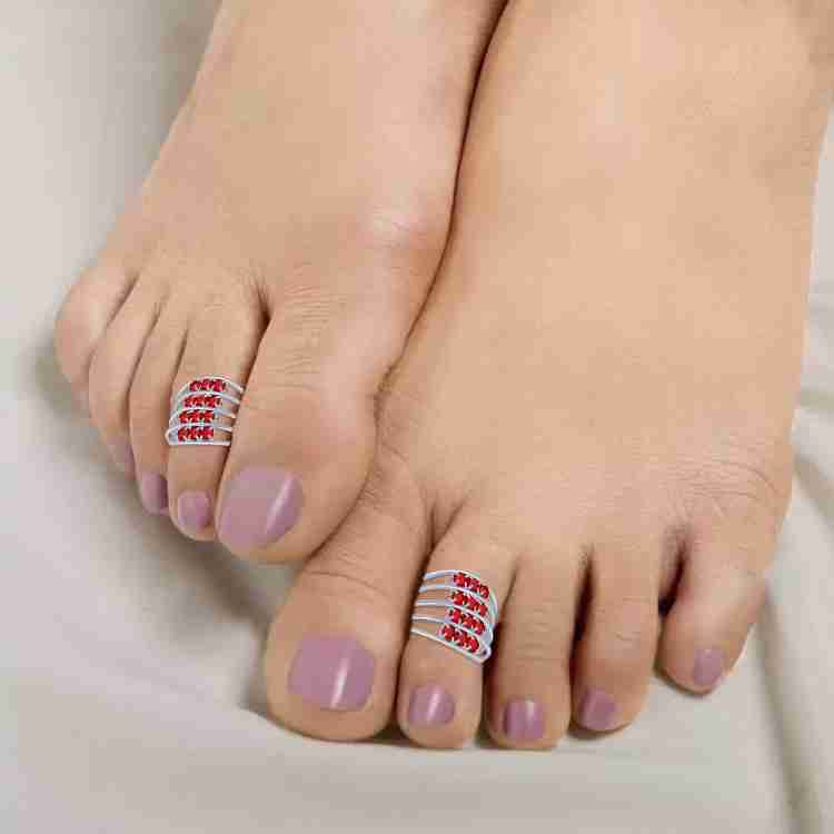 SILVER SHINE Stylish Bichhiya Adjustable Red Toe Ring Alloy Silver