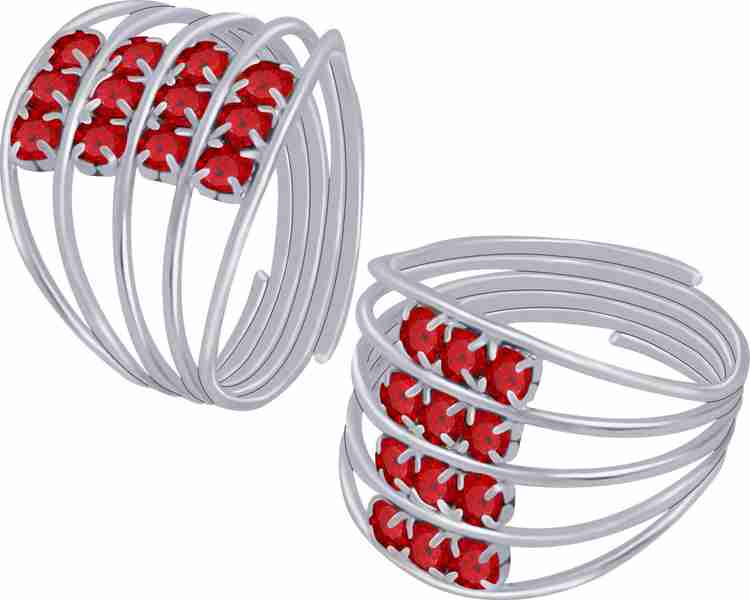 SILVER SHINE Stylish Bichhiya Adjustable Red Toe Ring Alloy Silver