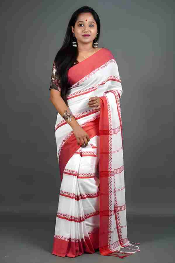 Buy Rnn Self Design Handloom Pure Cotton Red White Sarees Online Best Price In India Flipkart