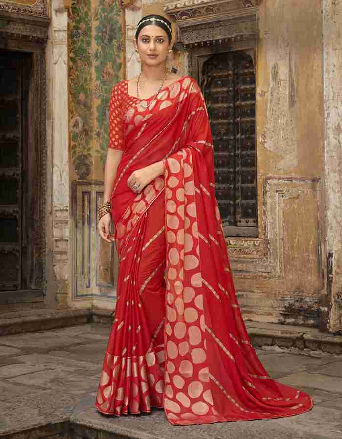 Buy Alekha Embroidered Chanderi Chiffon Red Sarees Online Best Price In India Flipkart