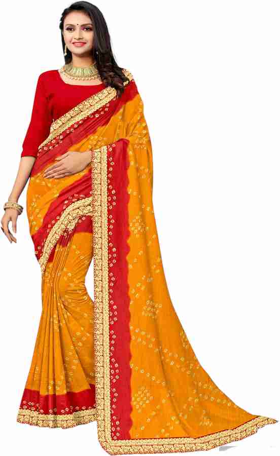 Buy MINE CHOICE Printed Bandhani Crepe Art Silk Red Gold Sarees Online Best Price In India Flipkart