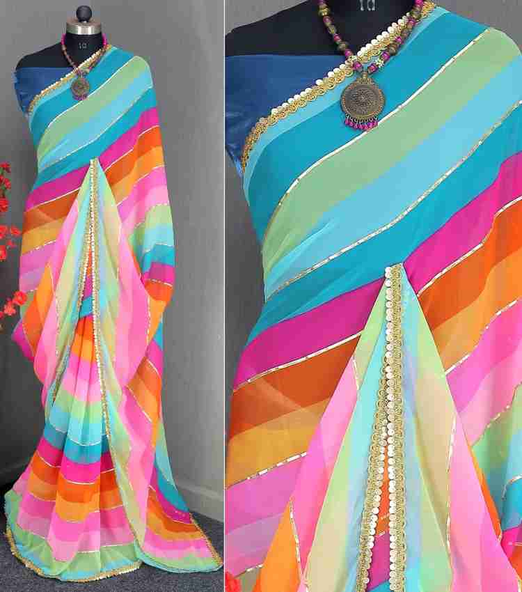Buy VAIKUND DESIGNER Printed Leheria Georgette Multicolor Sarees Online Best Price In India Flipkart