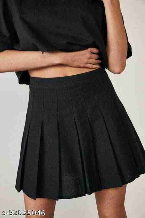 THE MD FASHION Solid Women Pleated Black Skirt - Buy THE MD