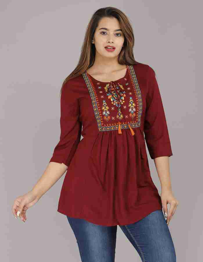 Raj shree Casual Embroidered Women Maroon Top Buy Raj shree Casual Embroidered Women Maroon Top Online at Best Prices in India Flipkart