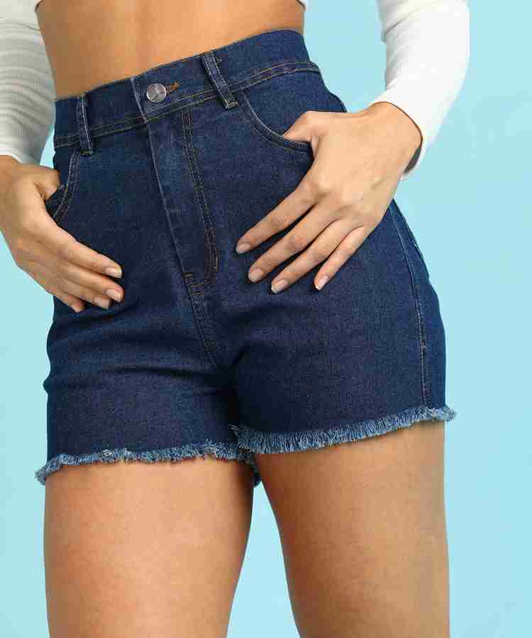 MONTREZ Solid Women Denim Dark Blue Denim Shorts Buy MONTREZ