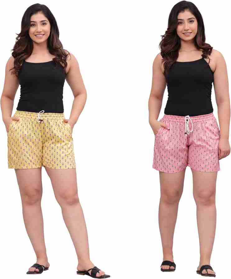 Vinita Fashion Printed Women Yellow Pink Basic Shorts Buy