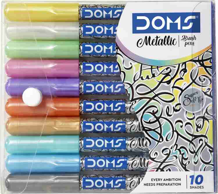 Doms Metallic Brush Pen 2 Shades Super Soft Brush Tip Nib Sketch Pens –