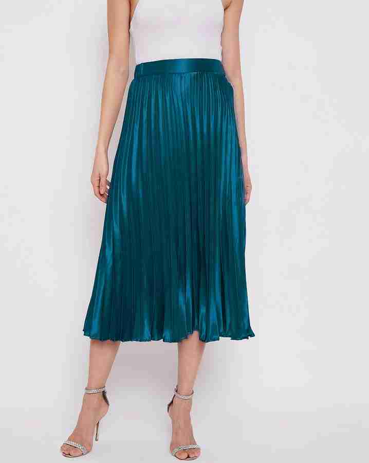 PG COLLECTION Solid Women Pleated Light Blue Skirt Buy PG