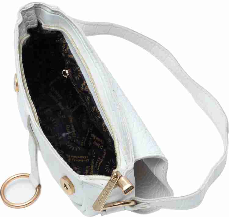DONICY White Sling Bag Stylish Curve Shape Croco Sling Bag