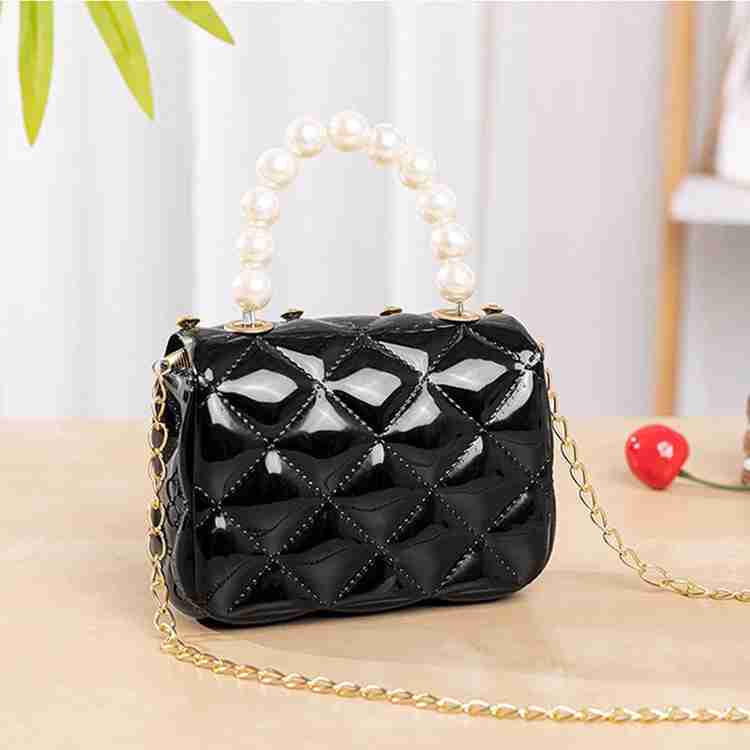 TURTLEINDIA Black Sling Bag Mini pearl Flap Handbag trendy purse Handbag Mini Sling Waterproof Sling bag black Price in India Flipkart