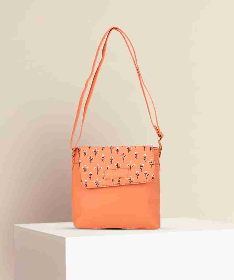 Caprese Orange Sling Bag Pensa Flap Small Coral Orange Price in India Flipkart