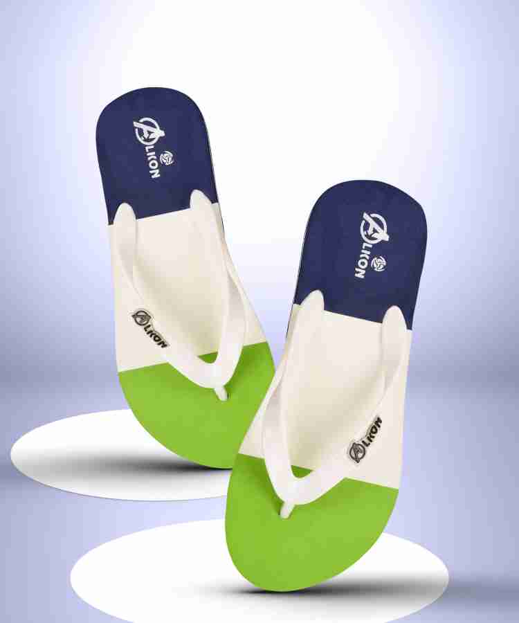 ALKON Men Stylish Comfortable Green White Navy Chappal Slides