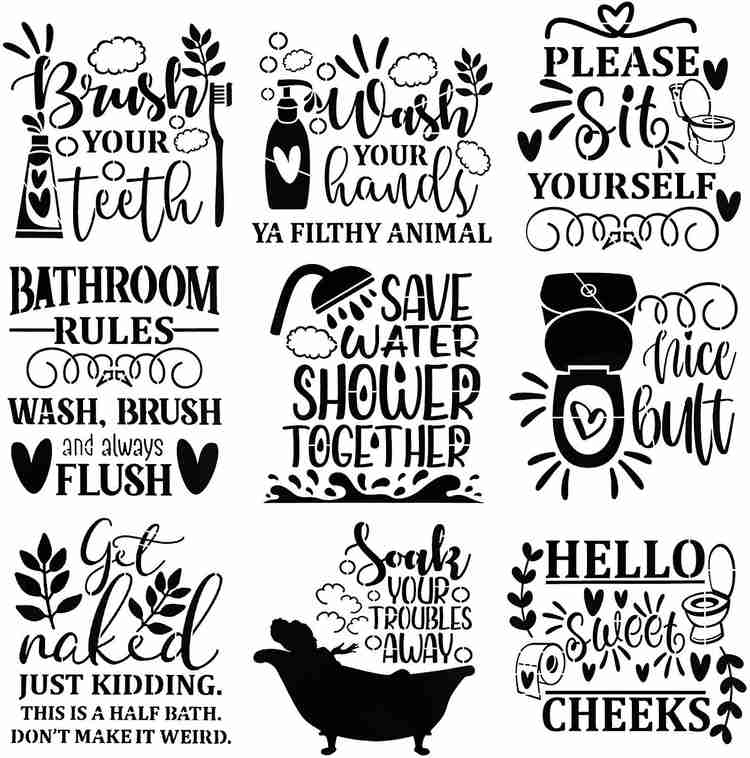 ivana-s-9-pieces-bathroom-decoration-stencils-funny-bathroom-wall-art-molds-toilet-quote-s-and-sayings-prints-sign-templates-for-bathroom-home-wall-decor-9-x-9-inch-art-craft-stencils