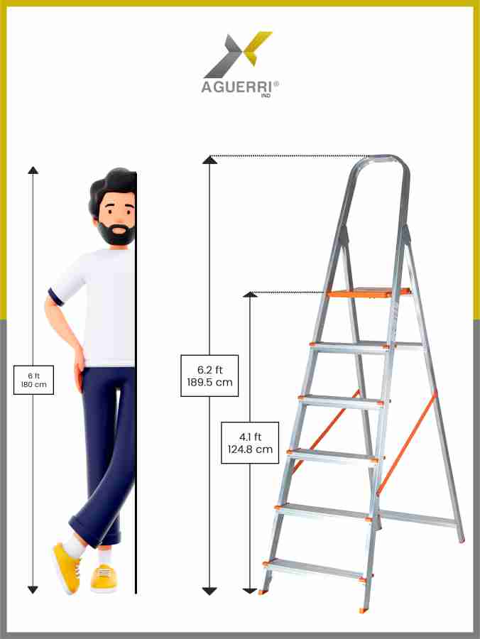 AGUERRI Premium 6 Step Foldable Aluminium Ladder for Home Use Silver Aluminium Ladder Price in India Buy AGUERRI Premium 6 Step Foldable Aluminium Ladder for Home Use Silver Aluminium Ladder online