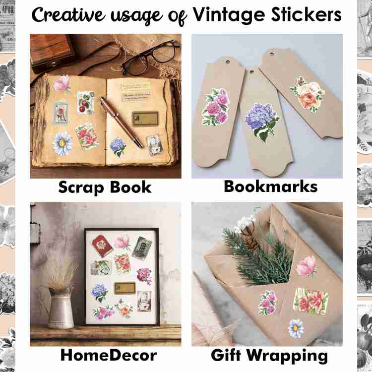 CLICKEDIN 6.35 cm Cool Vintage Stickers For Laptop & Phone Cover, Journal &  Scrapbook 60 Stickers Self Adhesive Sticker