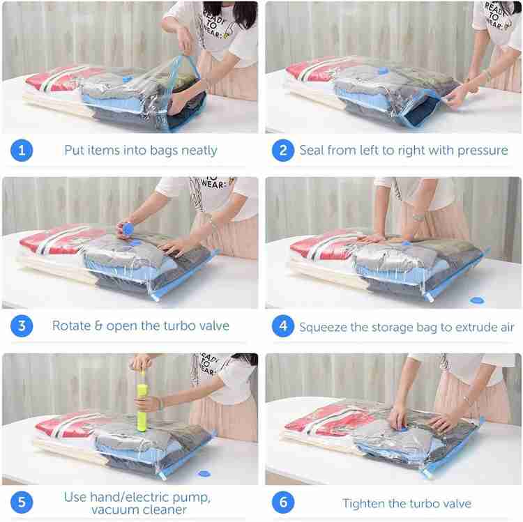 KitchExpo Space Saving Storage Bags Vacuum Seal Hand Vacuum Pump Clothes Bedding Compressed Organizer Package Bag Vacuum Storage Bags with Hand Pump Save Space by 80 and Works for Bedding Pillows