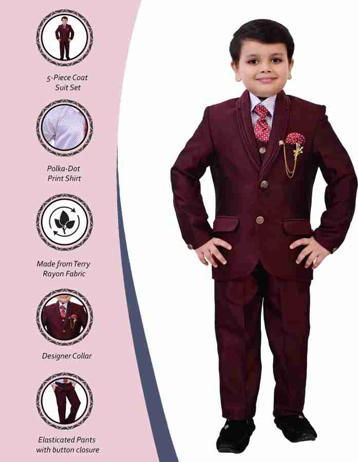 BT DEZINES 5 Piece Coat Suit Set: Shirt Pants Blazer Waistcoat & Tie for  Kids & Boys Solid Boys Suit