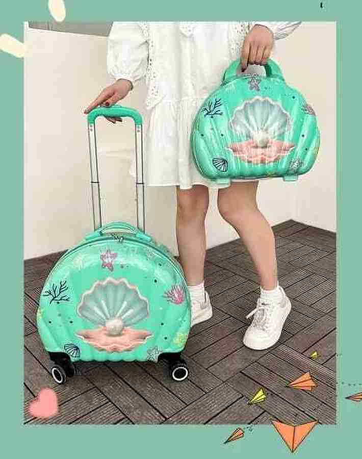 kidsmuch Cute Sea Shell design Trolley Bag Suitcase for Girls Teens with Vanity Bag Cabin Suitcase 4 Wheels 16 inch GREEN Price in India Flipkart