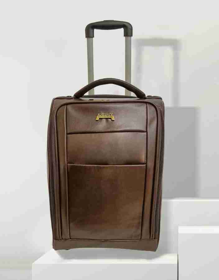 Krishiv Leather Trolley Bag Suitcase for Men Women Unisex Cabin Check in Set 2 Wheels 18 inch Brown Price in India Flipkart