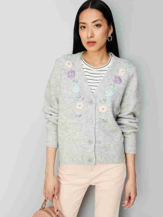 MAX Printed Round Neck Casual Women Grey Sweater - Buy MAX Printed Round  Neck Casual Women Grey Sweater Online at Best Prices in India