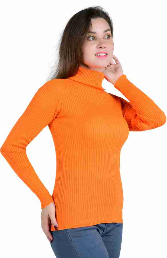 INDICRAFTS Solid Turtle Neck Casual Women Orange Sweater Buy