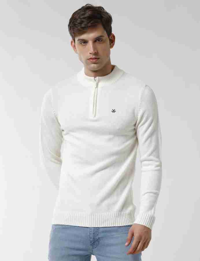 WROGN Solid Turtle Neck Casual Men White Sweater - Buy WROGN Solid