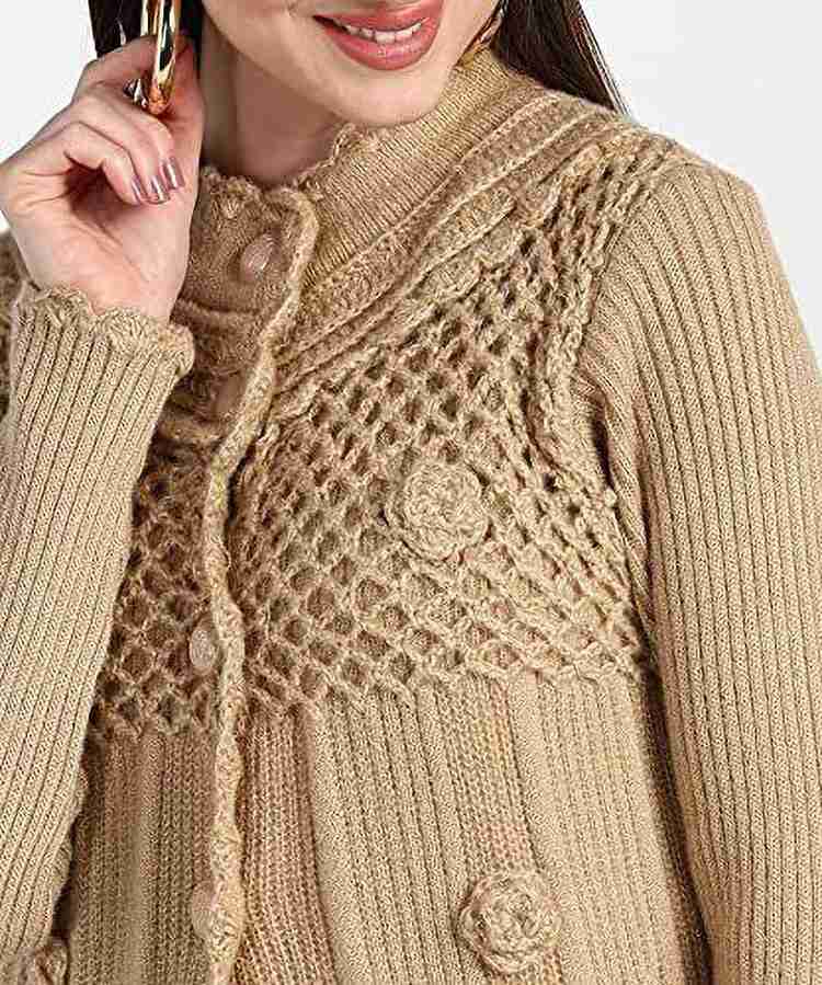 Life and style Woven Round Neck Casual Women Beige Sweater Buy