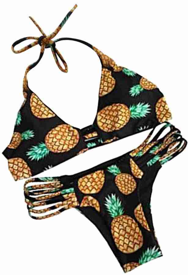 Lyla Sexy Halter Hollow Out Pineapple Print Padded Bikini Set for Women  Black L Solid Women Swimsuit - Buy Lyla Sexy Halter Hollow Out Pineapple  Print Padded Bikini Set for Women Black