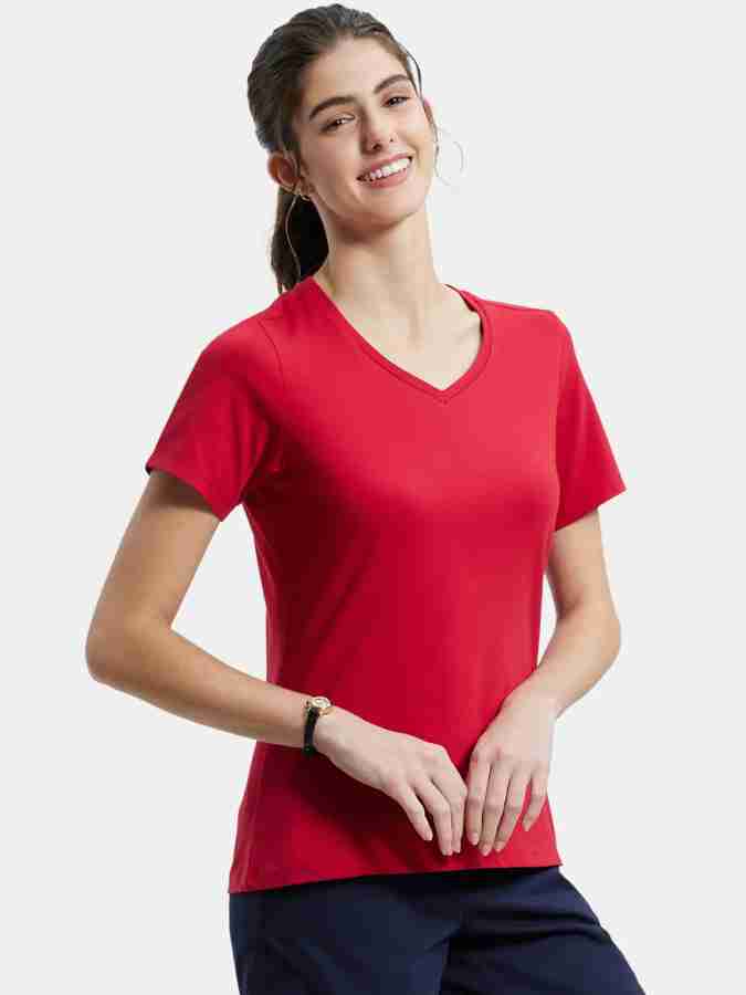 JOCKEY Solid Women V Neck Red T-Shirt - Buy Jester Red JOCKEY Solid Women V  Neck Red T-Shirt Online at Best Prices in India