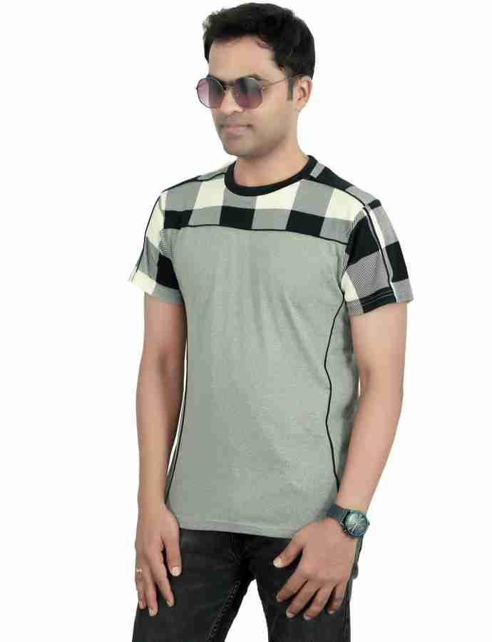 cool kite Checkered Men Round Neck Grey T Shirt Buy cool kite