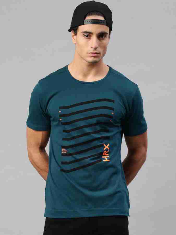 Buy HRX By Hrithik Roshan Men Teal Blue Printed Pure Cotton T Shirt -  Tshirts for Men 1700871