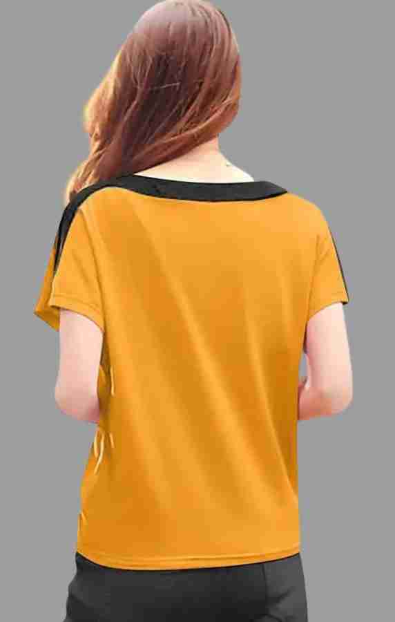 Buy KANHA FASHIONS Women's Fancy Regular Fit Printed Self Design Stylish  Polycotton Western & Casual Wear Lightweight Round Neck Long Sleeve T-Shirt  (Yellow) Size :S Online at Best Prices in India 