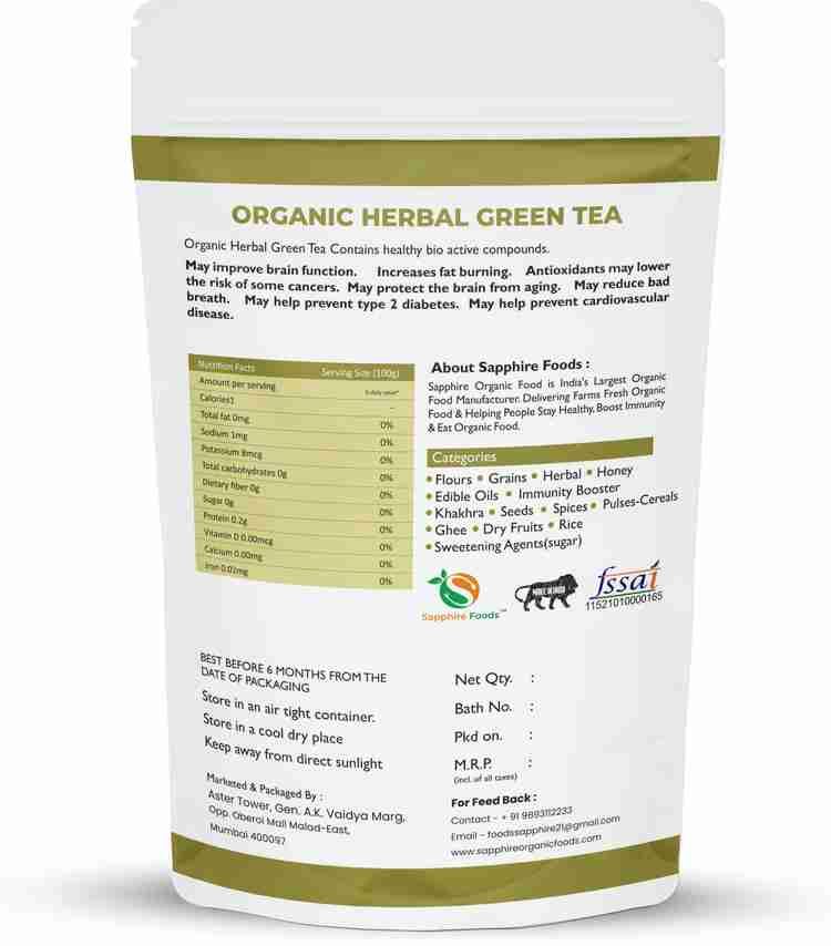 Sapphire Foods Organic Herbal Green Tea Premium Quality Herbs Green Tea Pouch Price in India Buy Sapphire Foods Organic Herbal Green Tea Premium Quality Herbs Green Tea Pouch online at Flipkart