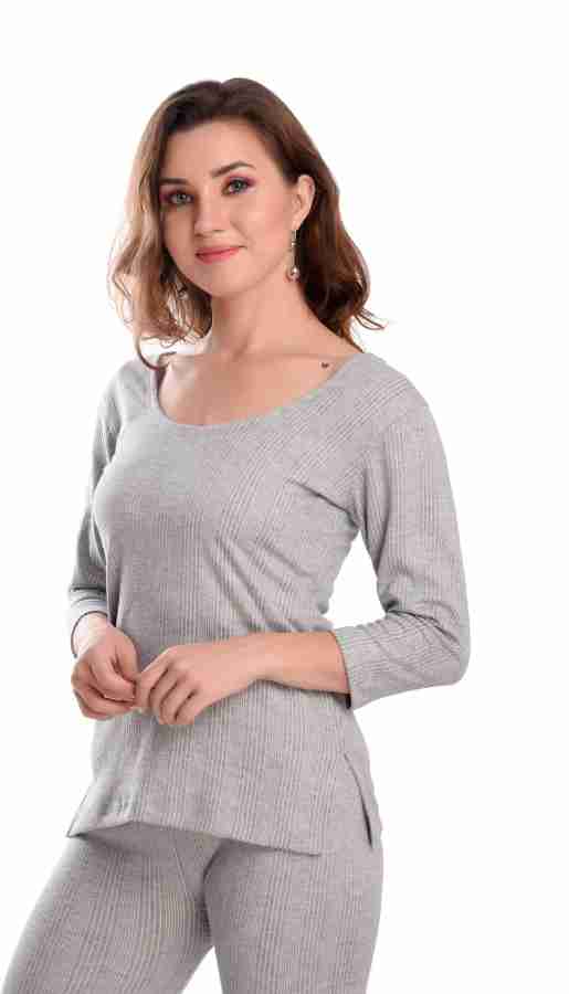 ELLIXY Thermal wear for Women/Ladies Winter Thermal top 3/4 Sleeve (Pack of  2) (Black-White, Medium(85))