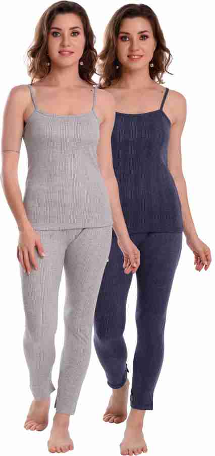 Buy Ellixy Thermal wear for Women/Ladies/Girls Winter Thermal Set Poly  Cotton top 3/4 Sleeve and Bottom/pajma/Legging Fitting (2 Set Combo Pack)  (Small, Black - Grey) at