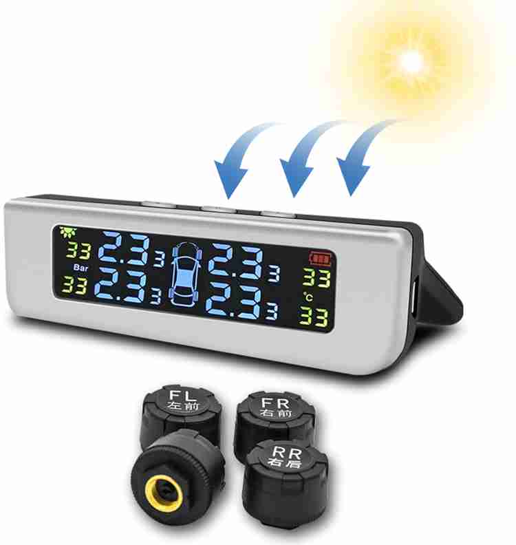 HASTHIP Digital Tire Pressure Gauge Solar Tpms for Cars 6 Alarm